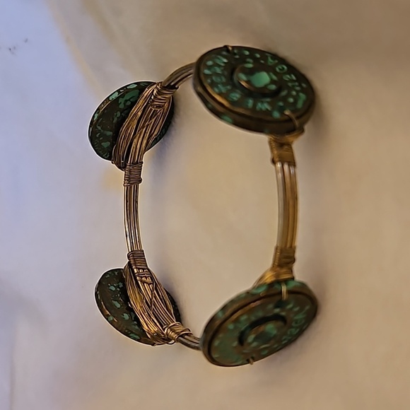 Vintage Western 12 Gauge Bullet Patina Wire Wrapped Cowgirl Bangle Bracelet - Picture 3 of 5